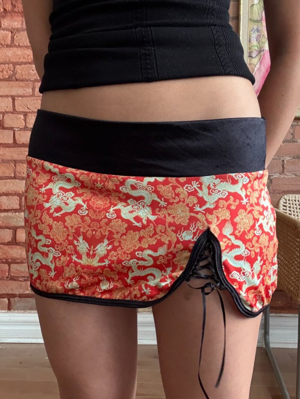 Lace Up Micro Skirt XS/S Y2K Print
